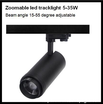 10-35W zoomable LED tracklight, beam angle 15-55 degree adjustable, built in DALI, TRIAC, 0/1-10V, ZigBee, Push, RF Dimmable driver,  single color and tunable white, 1/3 phase track adapter, Fixture lumen 70-110lm/W @CRI80
